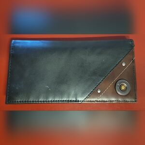 Leather Super Jumbo Wallet with Metal Accent.